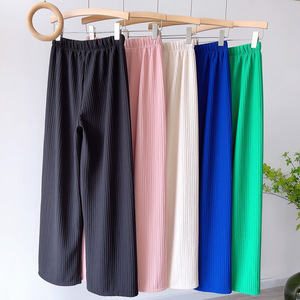 מכנסיים רחבים אופנה רחב מכנסיים ישרים pantalon סרוג מכנסיים חדש קוריאני מותניים גבוה רזה שיק מקופל מזדמנים