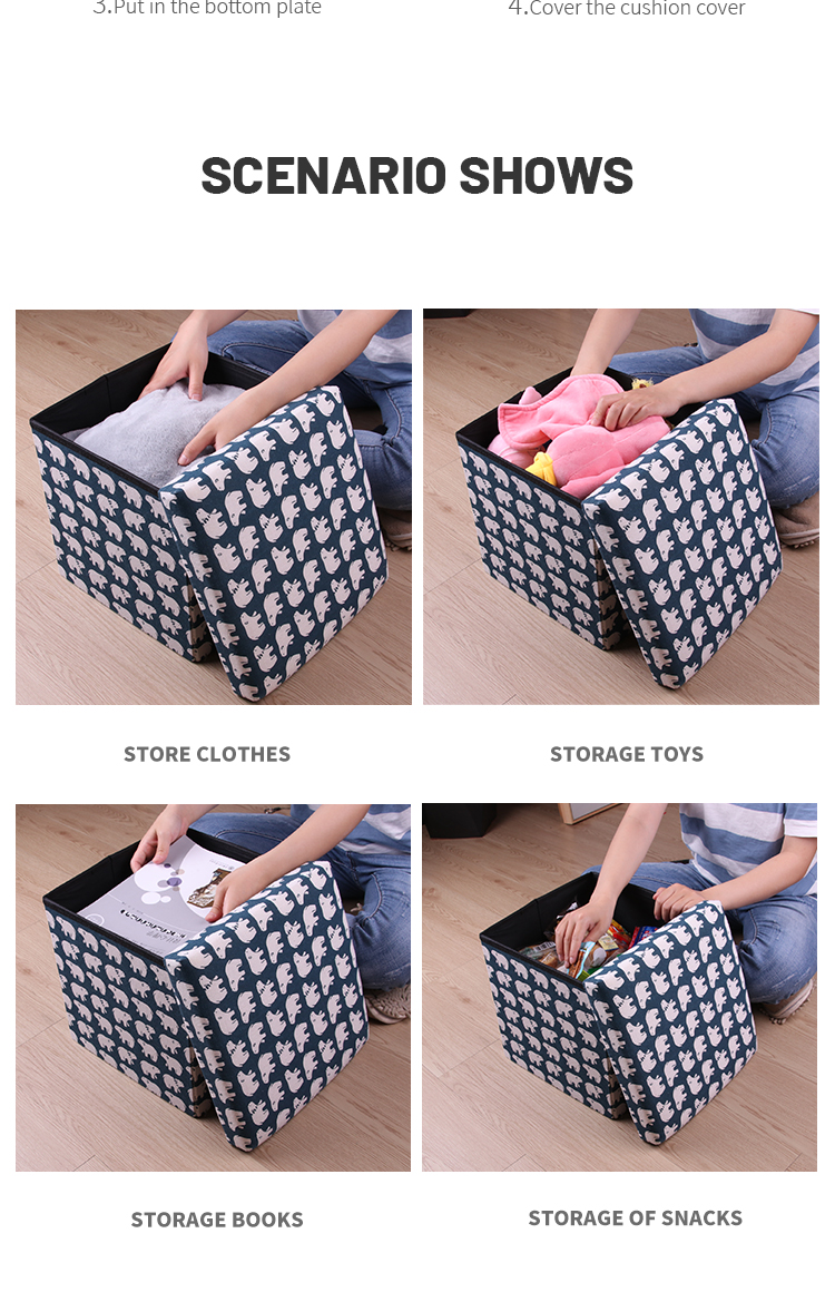 Cartoon Fabric Folding Storage Stool High Quality Ottoman Multi-functional Upholstered Chair Sit-on Toy Storage Box