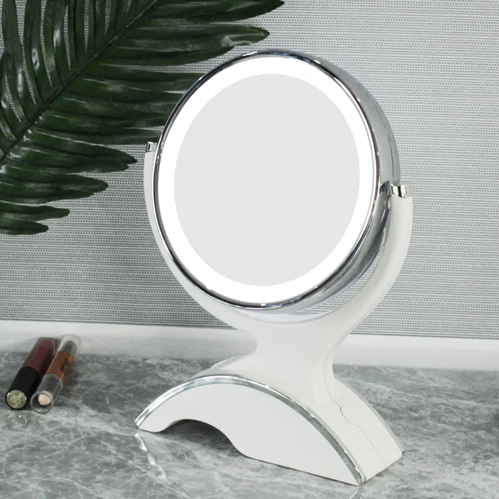 Двухстороннее настольное светодиодное зеркало, вращающееся на 360 градусов, косметическое зеркало для туалетного столика, настольное зеркало