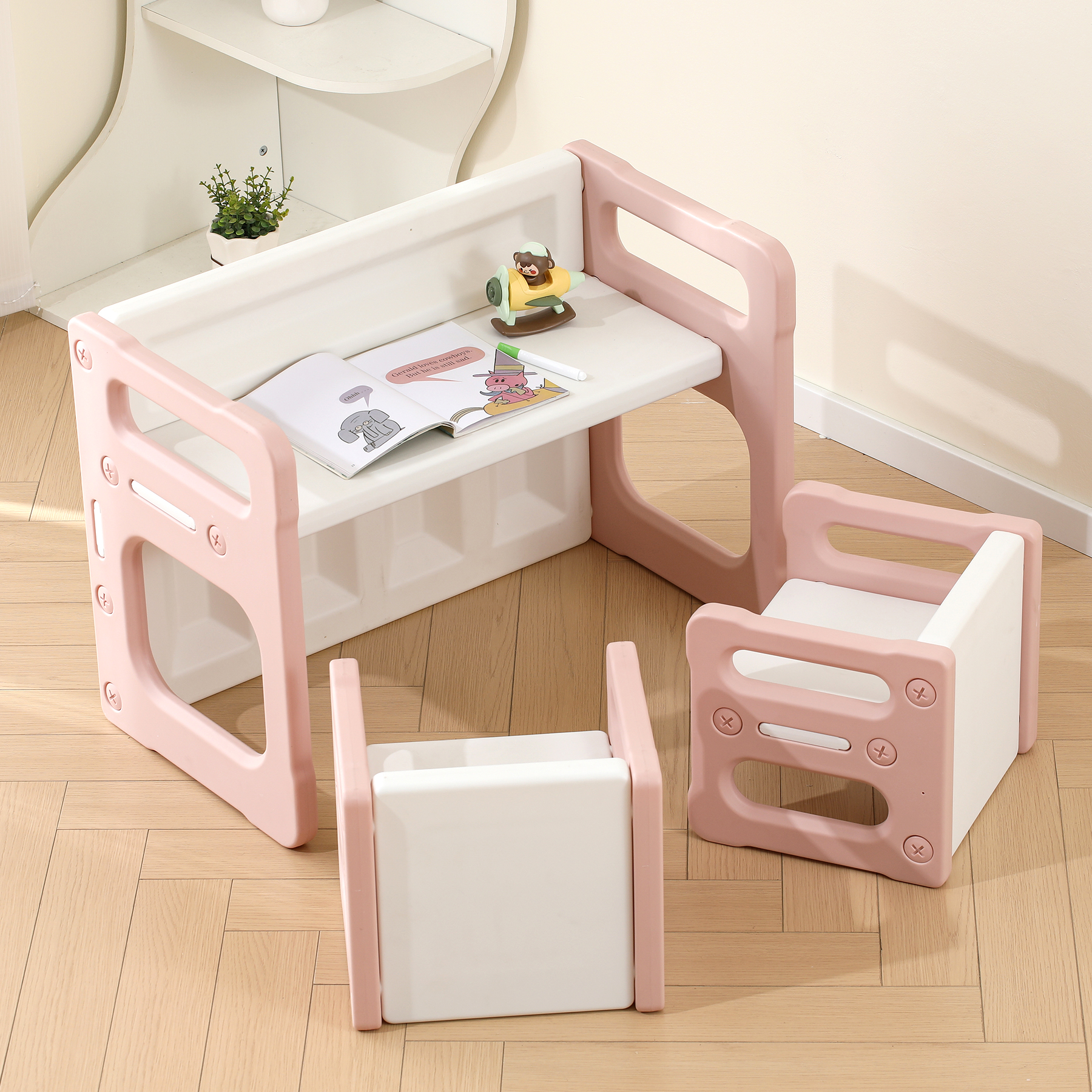 Pink one table and 2 chairs