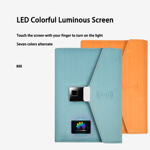 Bloqueo de código secreto Tamaño A5 Notebook Inalámbrico 16GB Unidad USB Logotipo de luz brillante personalizado Banco de energía de cuero PU diario Organizador de oficina - Product Image 2