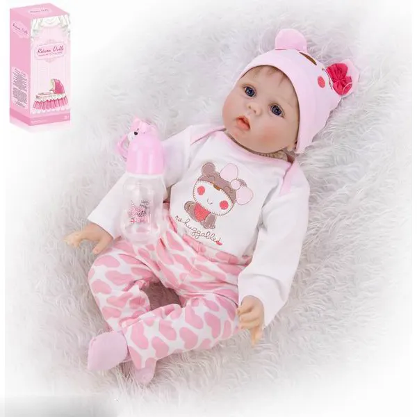Boneca de 22 polegadas ou 55cm, bebê realista, boneca de algodão, corpo em vinil, extremidade, bonecas do bebê, com kit de alimentação, presente