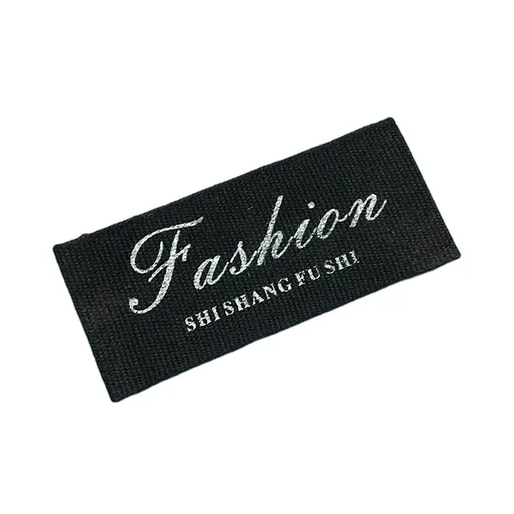 Etiqueta tejida personalizada con diseño ecológico, logo bordado, Impresión de seda satinada