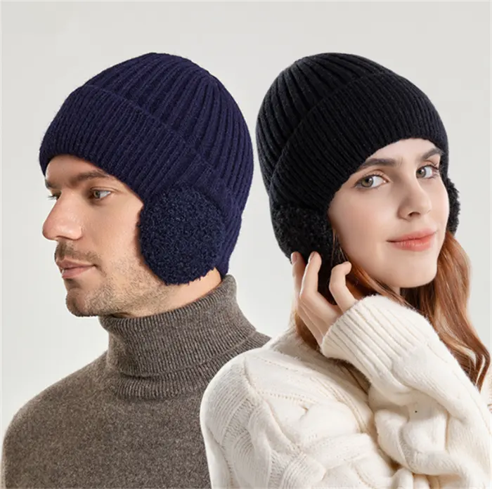 S9557 vendita calda 2023 Unisex uomo donna cappello invernale ispessimento cappello in maglia foderato in pile berretto invernale con protezione per le orecchie in velluto