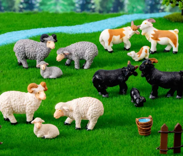 Juguetes de China para niños figuras de mascotas Jardín de resina micro Hada figuritas pequeñas kawaii mini oveja cabra animales de granja decoración de paisaje