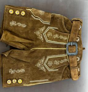 真正的棕色巴伐利亚Lederhosen轻量级嘻哈风格中腰<span class=keywords><strong>Capris</strong></span>啤酒节和文化庆祝活动