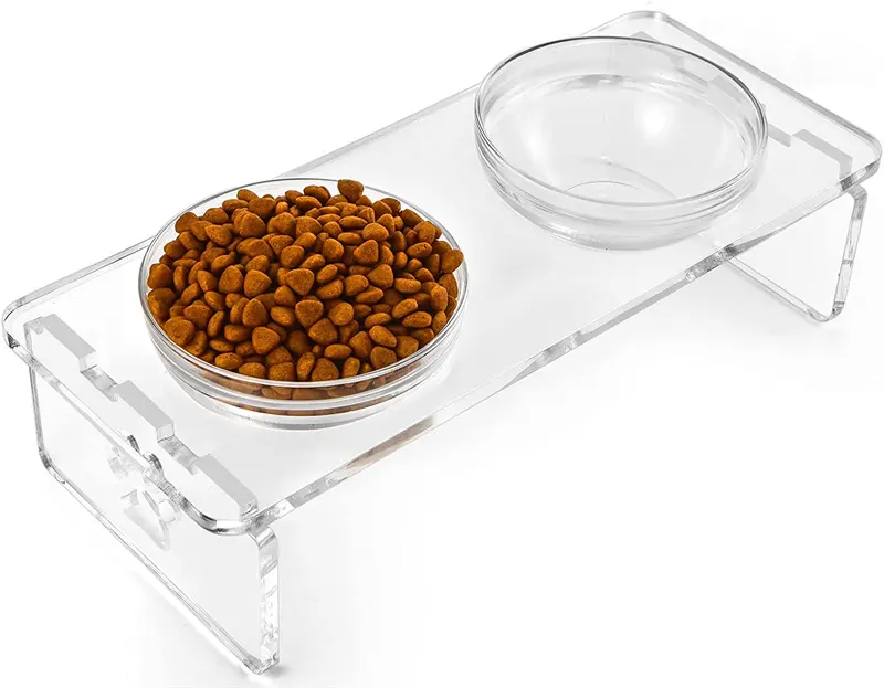 Mangeoire pour chien en acrylique petit bol d'eau et de nourriture pour animaux de compagnie petite boîte aux lettres emballage/assemblage bol pour chat stockage de nourriture Transparent personnalisé