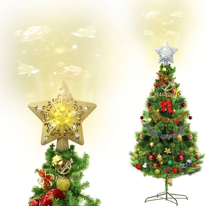 Christmas Tree Decoration xmas Tree Topper Lighted 3D Glitter Hollow Snowflake Tree Topper with LED Rotating
