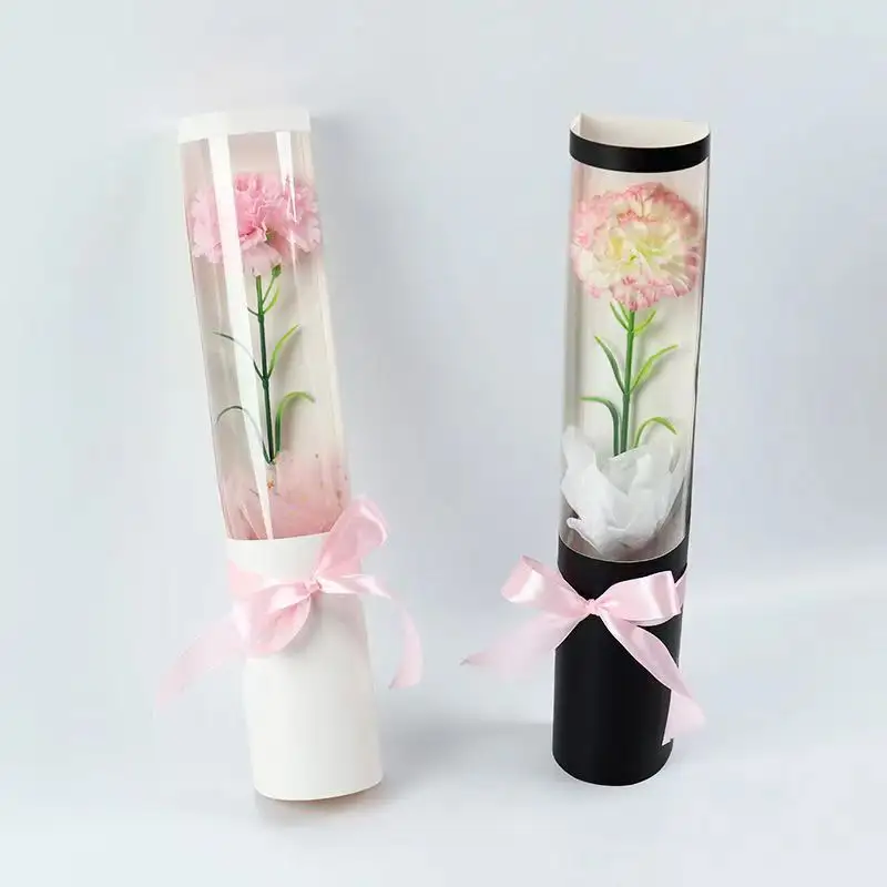 NEW ARRIVAL CLEAR PVC CYLINDER VALENTINE'S GIFT BOX ROUND ROSE PACKAGING BOX MOTHER'S DAY GIFT BOX DIRECT FACTORY