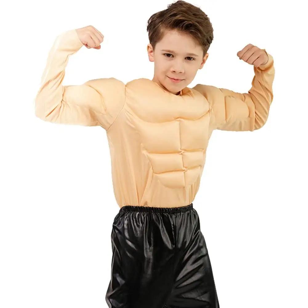 Camiseta infantil Muscle Man, adequada para cosplay de Halloween, Natal e solteiro/festa rave, tipos de fantasia de Halloween