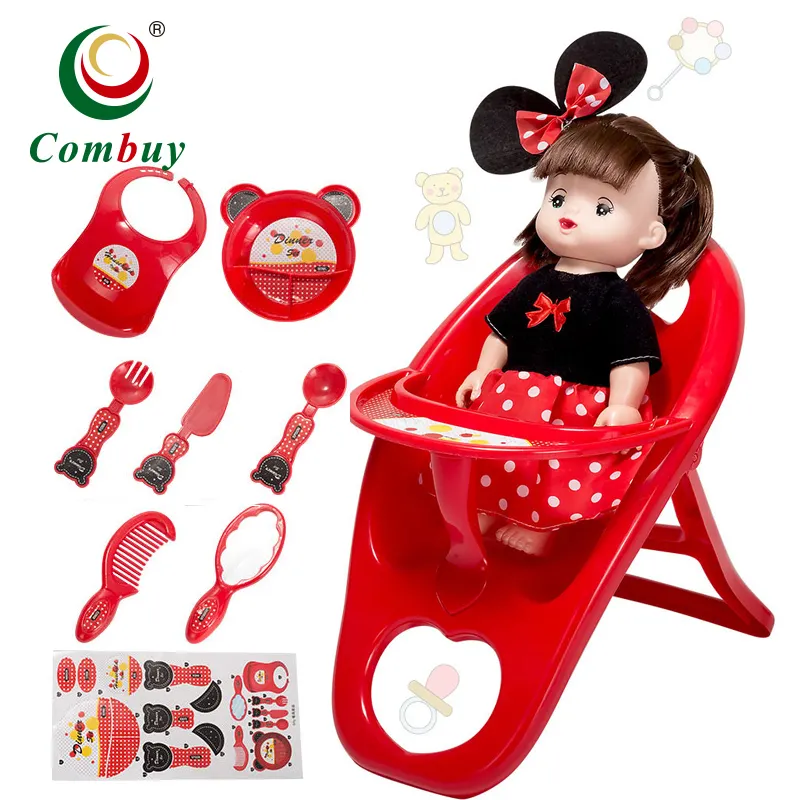 Silla de comedor roja, juego de alimentación, habla, muñecas, Niña