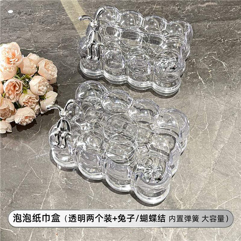 กล่องทิชชู่บับเบิ้ลพร้อมโบว์กระต่าย (2 แพ็ค แบบใส)