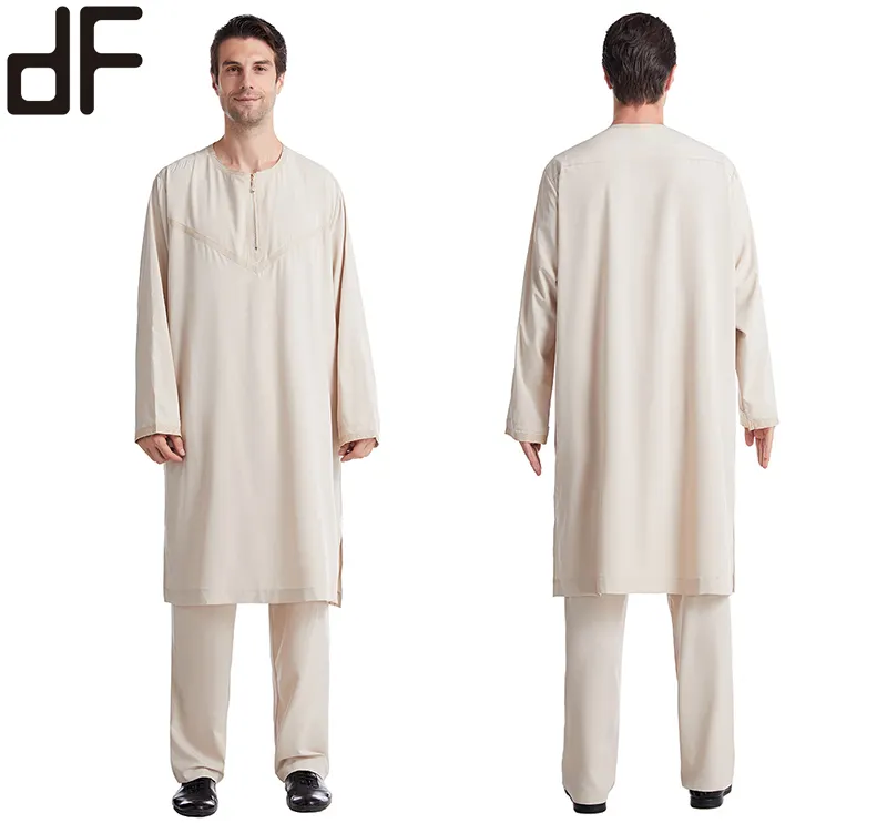Sıcak satış yüksek kalite dubai elbise dantel nakış zip up uzun kollu gömlek baju fantezi pakistani kurta shalwar erkekler için