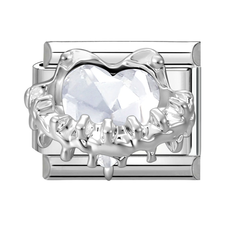 White diamond heart silver