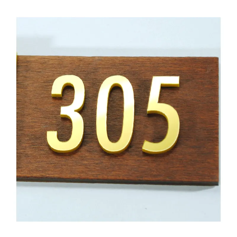 Sinal de número de quarto de hotel personalizado, letras em acrílico dourado, sinal 3D, porta, número