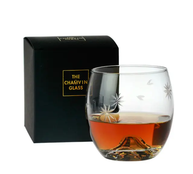 Japan Edo Crystal Mount Mt. Fuji Whisky Old Fashioned Glass Sakura Carved Designs Cherry Vodka Cup Whiskey Rock Glass Tumbler