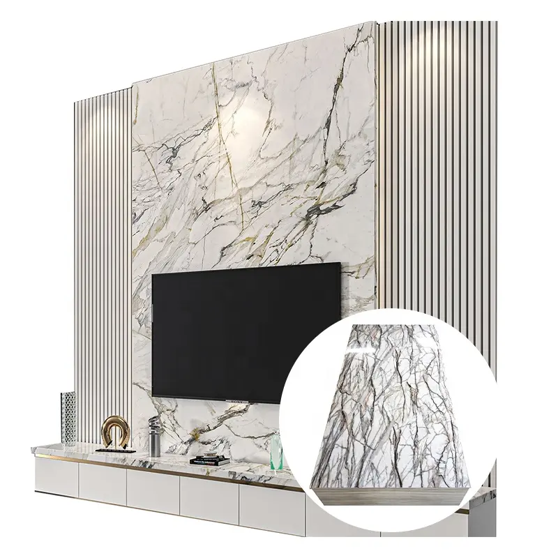 Feuille de PVC de conception de marbre 3D durable de luxe à haute brillance panneau mural en PVC UV insonorisé