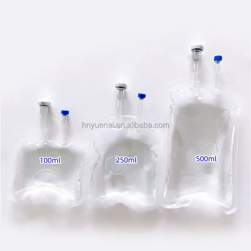 Wholesale cheap medical pvc infusion bag saline sodium chloride drip bag100ml 250 cc Two Ports IV PVC Infusion Bag