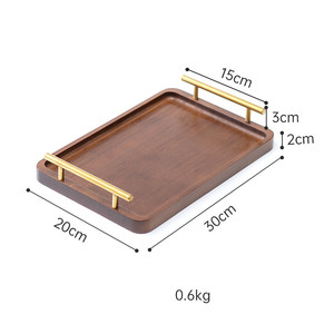 碳化黑色矩形竹木装饰矩形托盘，带金属手柄 - Product Image 6