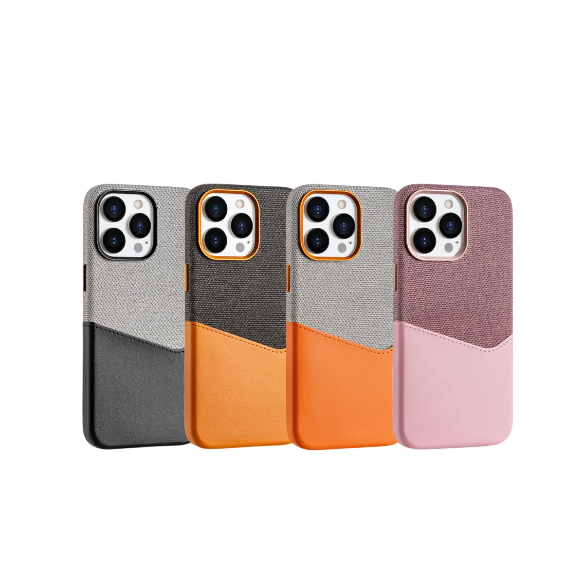 New leather magnetic suction suitable for Apple 15 phone case card insertion Color block phone case