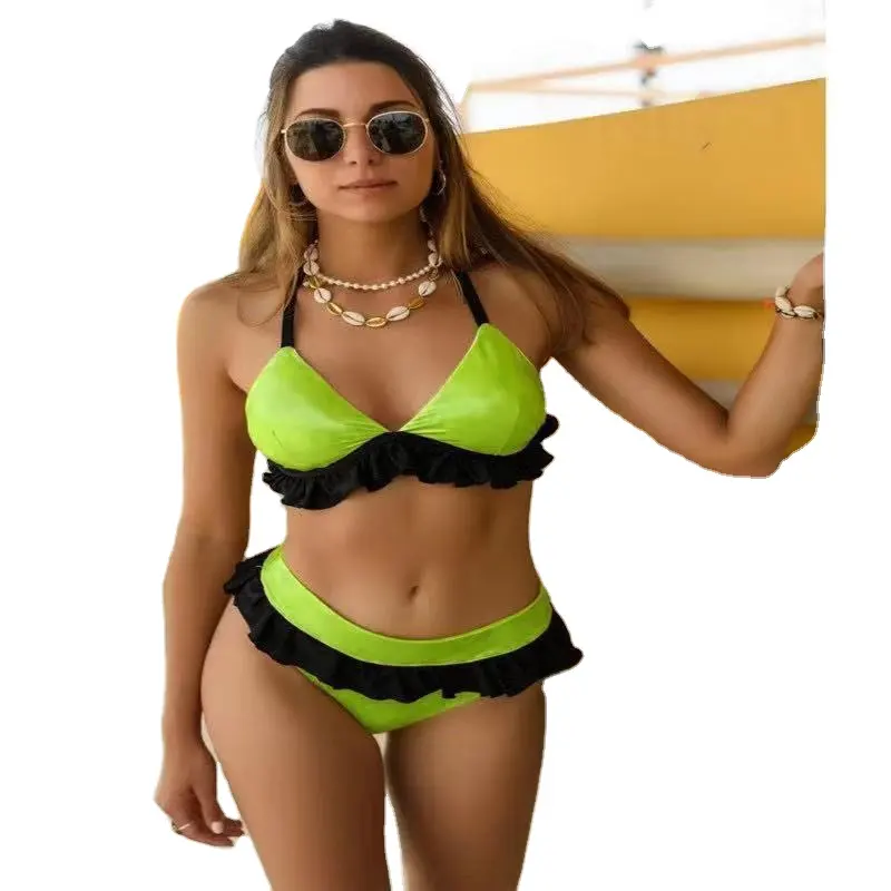 Roupa de praia sexy de septo, biquíni de duas peças de látex, moda praia, feminino plus size, venda no atacado