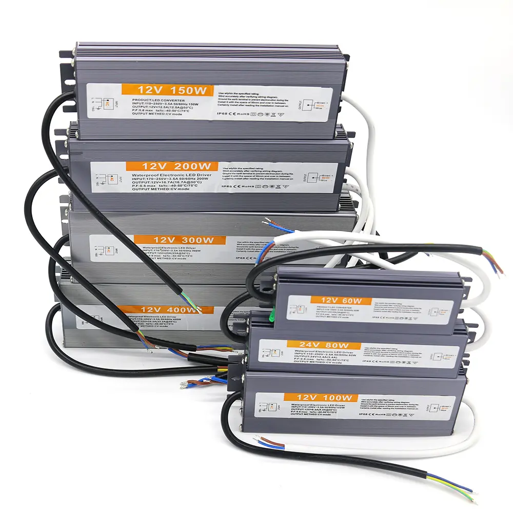 사용자 정의 정전압 방수 led 드라이버 36W-500W AC100-265V DC 12V 24V 3 앰프 주도 변압기 스위칭 전원 공급 장치