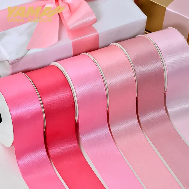 Yama ribbon 38mm width polyester pink double face satin ribbon 100 yards per roll