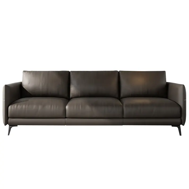 النمط الأوروبي الإيطالي 1 2 3 الحديثة المنزل طقم أريكة سيقان معدنية تصميم أسود جلد الأريكة أريكة