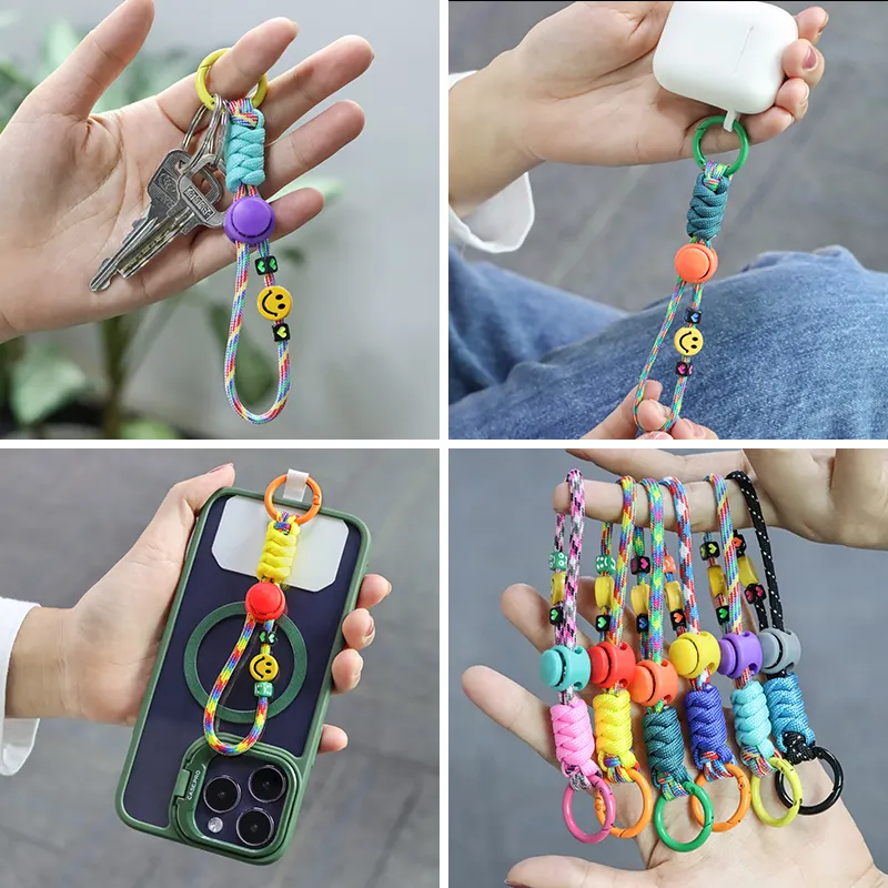 Custom Short Wrist Rope Colourful Smile Beads Hand Strap Sweet Cell Phone Charm For Phone Case