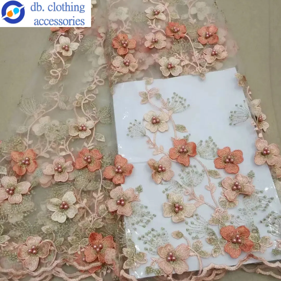 Guipure 3D đính cườm hoa vải ren cho bên váy