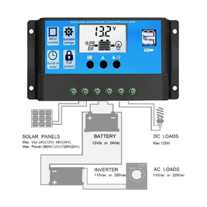 Китайский умный ЖК-экран литий-ионный аккумулятор 30a 20amp 10a pwm ручной 12v24v контроллер солнечного заряда - Product Image 3