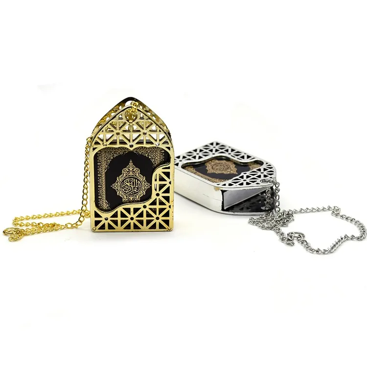 Rétroviseur arrière de voiture islamique suspendu ornement décoratif collier de véhicule Mini Al-Quran couleur or Cage pendentif Ramadan cadeau H0924