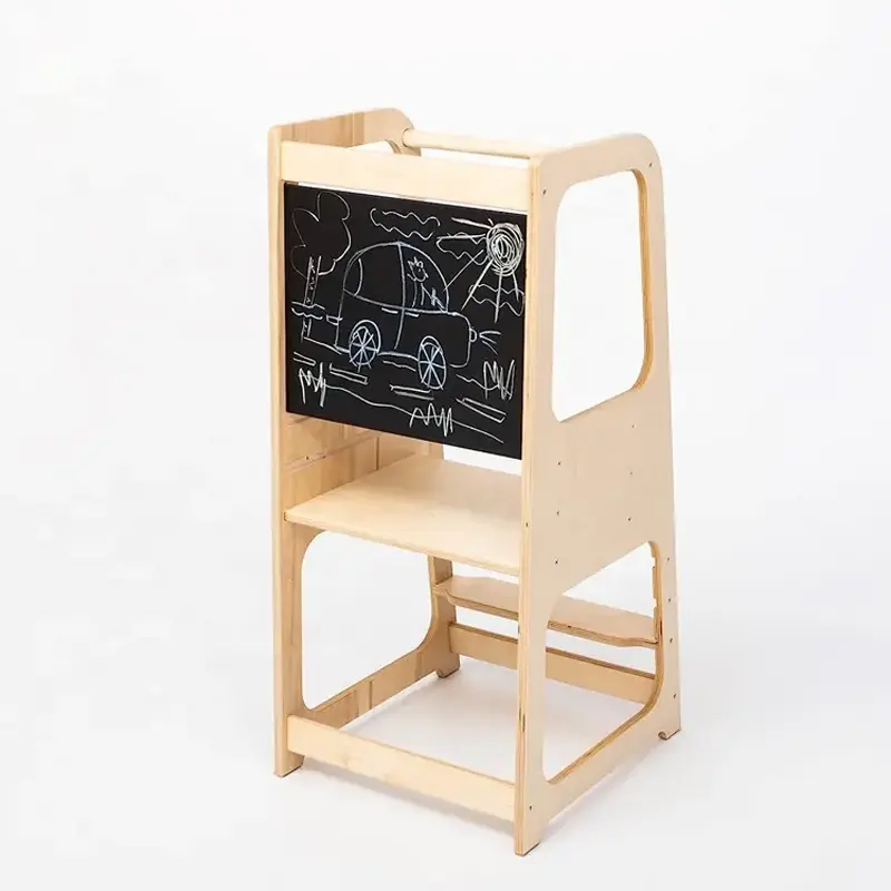 Wooden Foldable Toddler Learning Tower With Blackboards Kids Table Kitchen Helper All in one Helper Tower Learning Stool