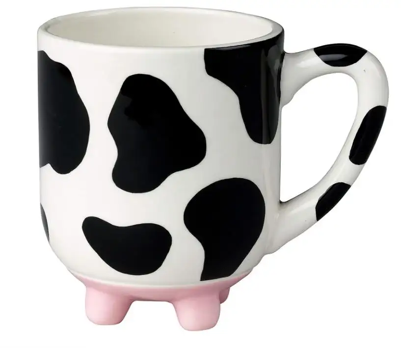 Taza de café de cerámica Udderly, taza de vaca con pies de silicona antideslizantes, cerámica pintada a mano