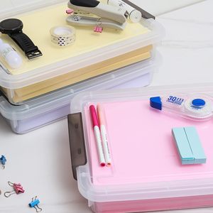 带锁盖的透明塑料储物箱文件照片文件盒透明可堆叠a4纸储物箱容器 - Product Image 4