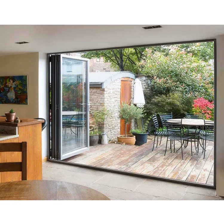 2023 vendita calda per interni in alluminio a doppio strato di vetro Bi-Fold porte finestre insonorizzate pieghevoli porte in vetro