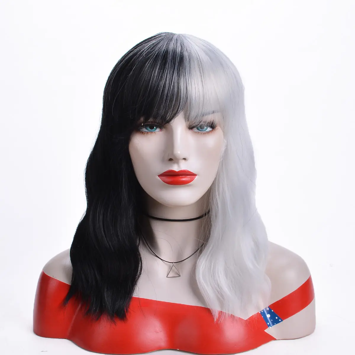 Aishili preto e branco ombre perucas resistentes ao calor cabelo sintético cosplay cabelo perucas para as mulheres