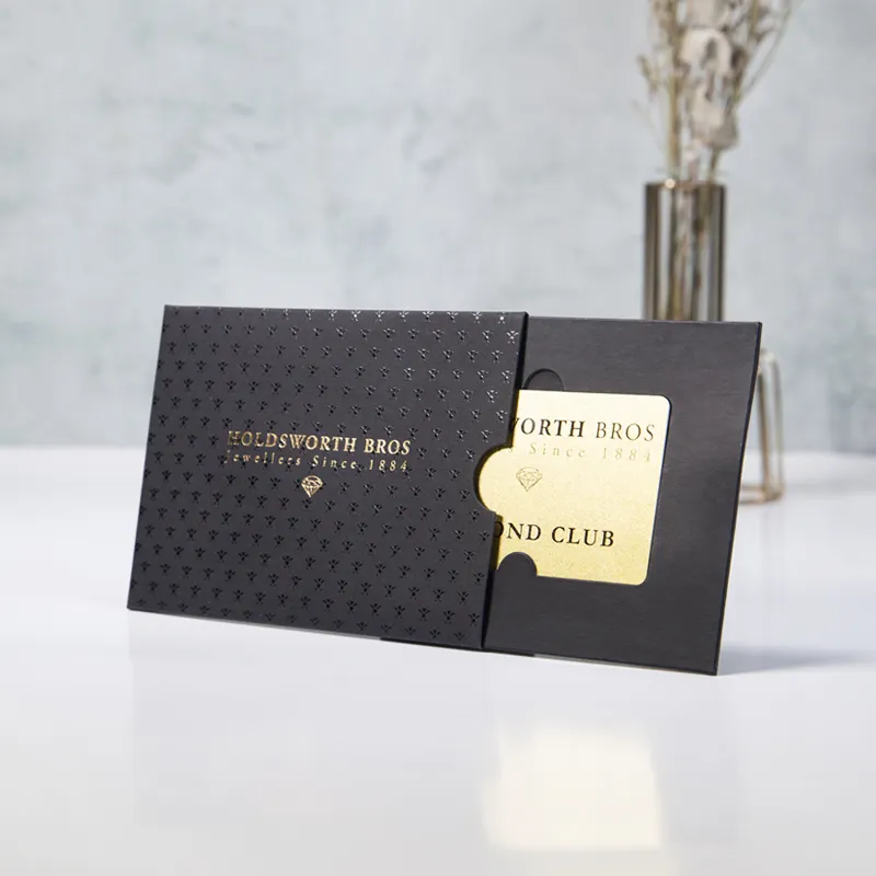 Logo dorato personalizzato regalo di lusso confezione di carte di credito aziendale scatola di carta VIP Trading manicotto di rivestimento UV per carte