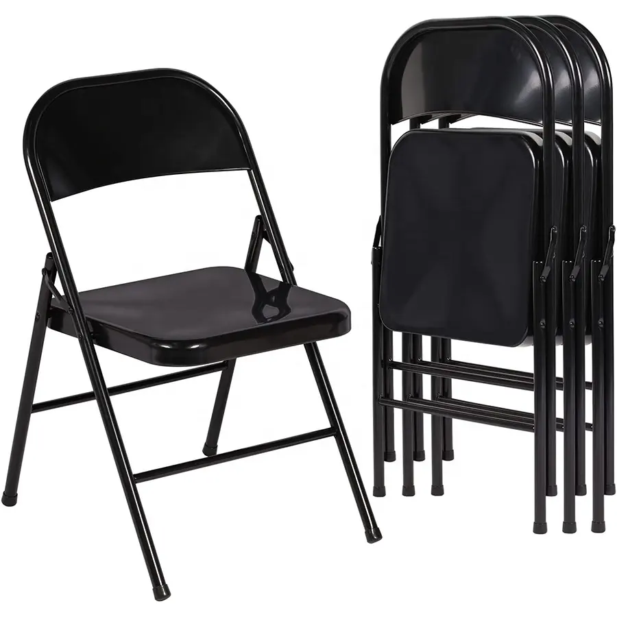 Cadeira de jardim dobrável, venda no atacado, barata, aço preto empilhável, todo o metal, cadeira de jardim para eventos