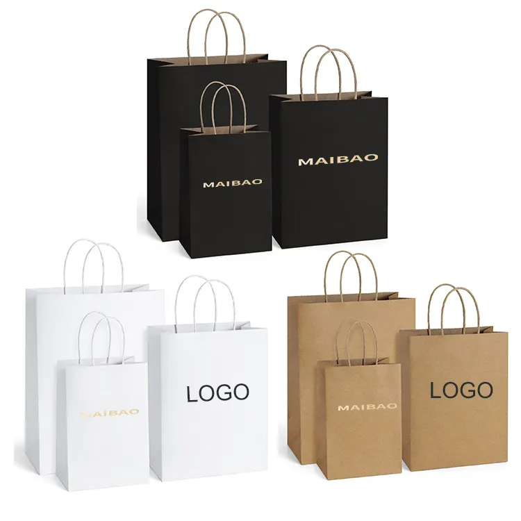 Personalizado reciclado bolsas de papel kraft saco de compras com logotipo branco papel roupas presente embalagem saco marrom comida takeaway sacos