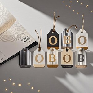 Obrou למחזר כותנה תגים אישית לוגו מותג פרטי תג לתלות עם מחרוזת הדפסה עבור תג מחיר בגדים תווית מחיר