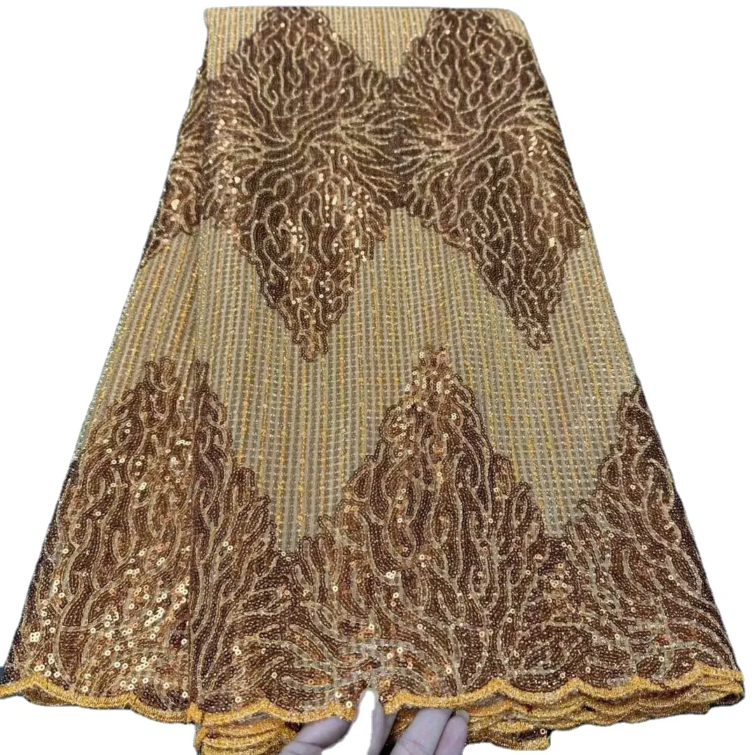 Alta qualidade mulheres nigerianas partido luxo roxo tulle lantejoulas bordado tecido de renda para o vestido de noite