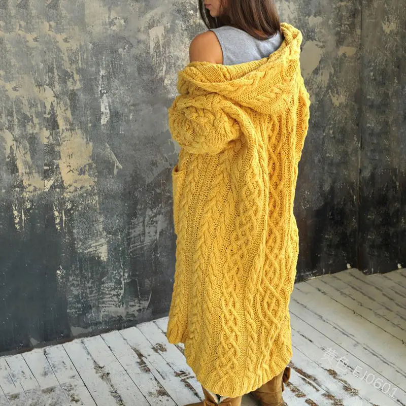 2023 personnalisé grand cardigan torsadé pour femmes pull long à capuche tricoté