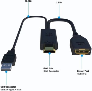 4K 60hz HDMI至显示端口转换器适配器电缆，带USB电源，HDMI至DP适配器，适用于配备HDMI的系统