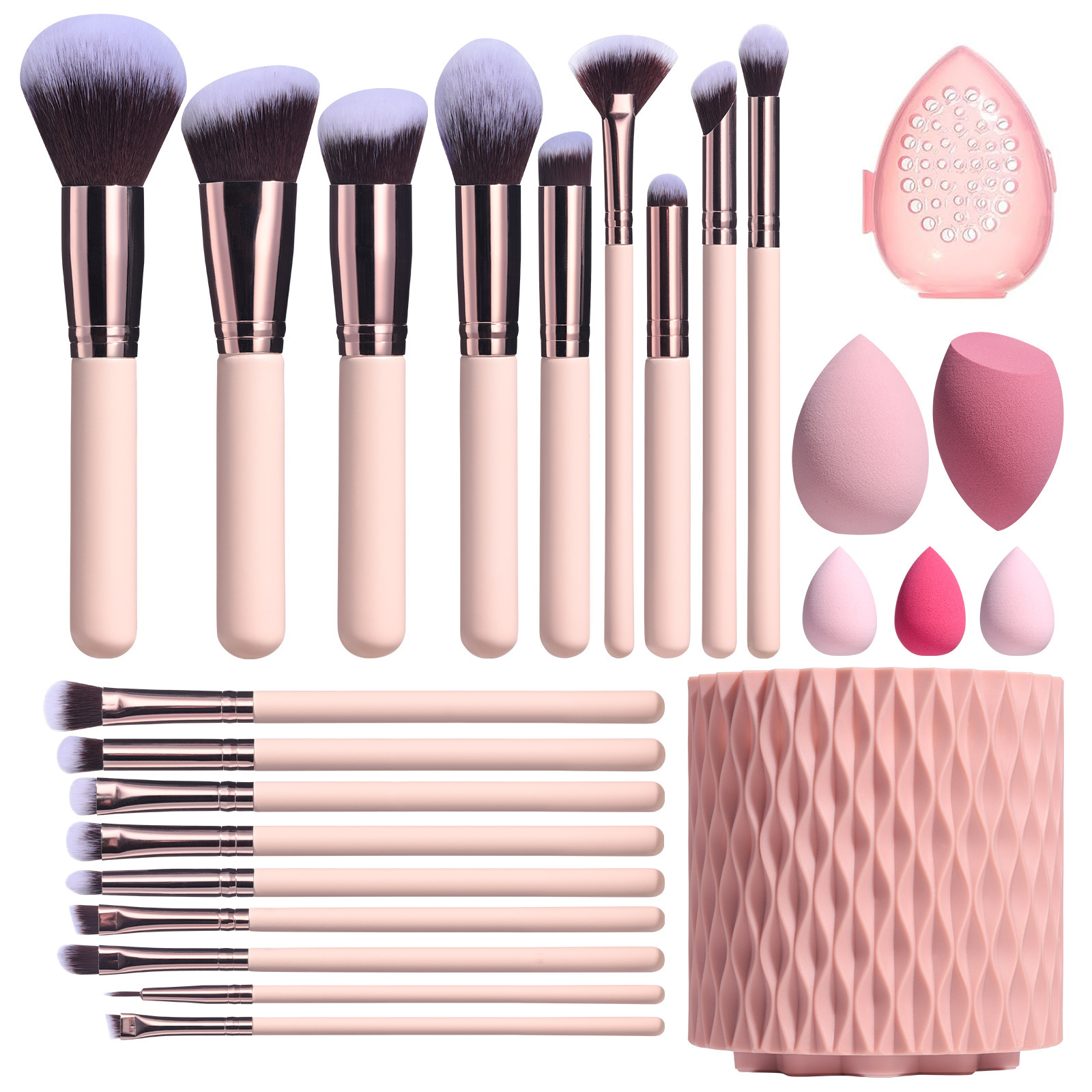 18 brochas de maquillaje + cubo giratorio + borla para polvos