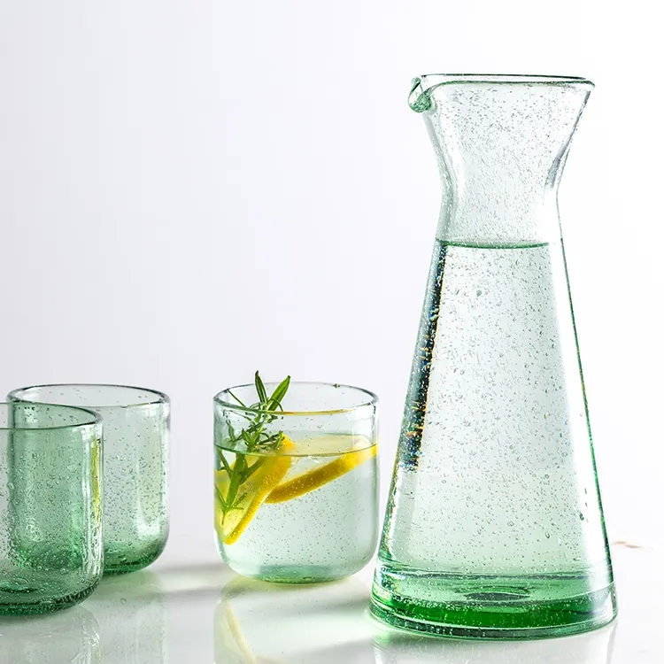 Термостойкий летний стеклянный кувшин с зелеными пузырями, посуда для напитков с крышкой для чашки с водой, яркий стеклянный графин для напитков