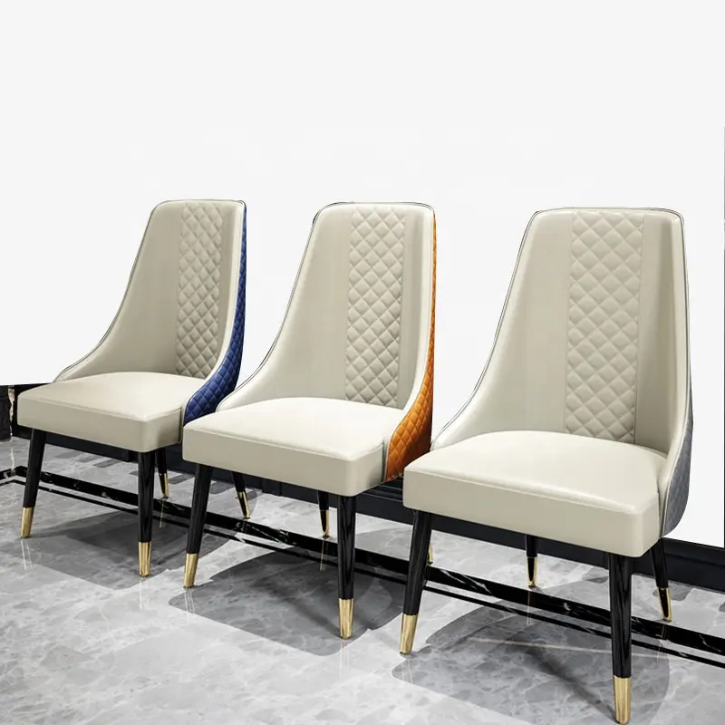 Silla moderna de cuero para el hogar, sillas anchas de estilo francés para comedor