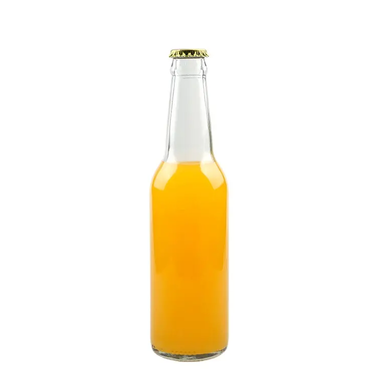 330ml 33cl garrafa de cerveja de vidro de pescoço longo transparente com tampa de coroa, atacado