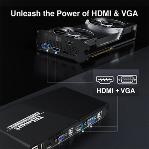 TESmart HDMI + VGA KVM交换机2端口，用于2 PC 2显示器显示器4K60Hz，带EDID K & M直通视频切换器KVM控制台