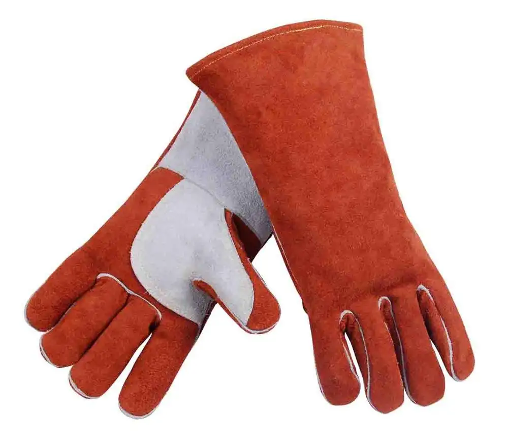 Guantes de soldadura de cuero Guantes de cuero resistentes al calor personalizados Guantes protectores de manga larga de doble palma para soldador Mig